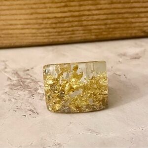 Chunky Lucite Square Ring Gold Size 9 Retro Statement Runway